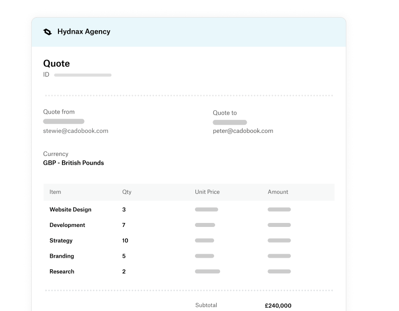 screenshot of a Cadobook quote